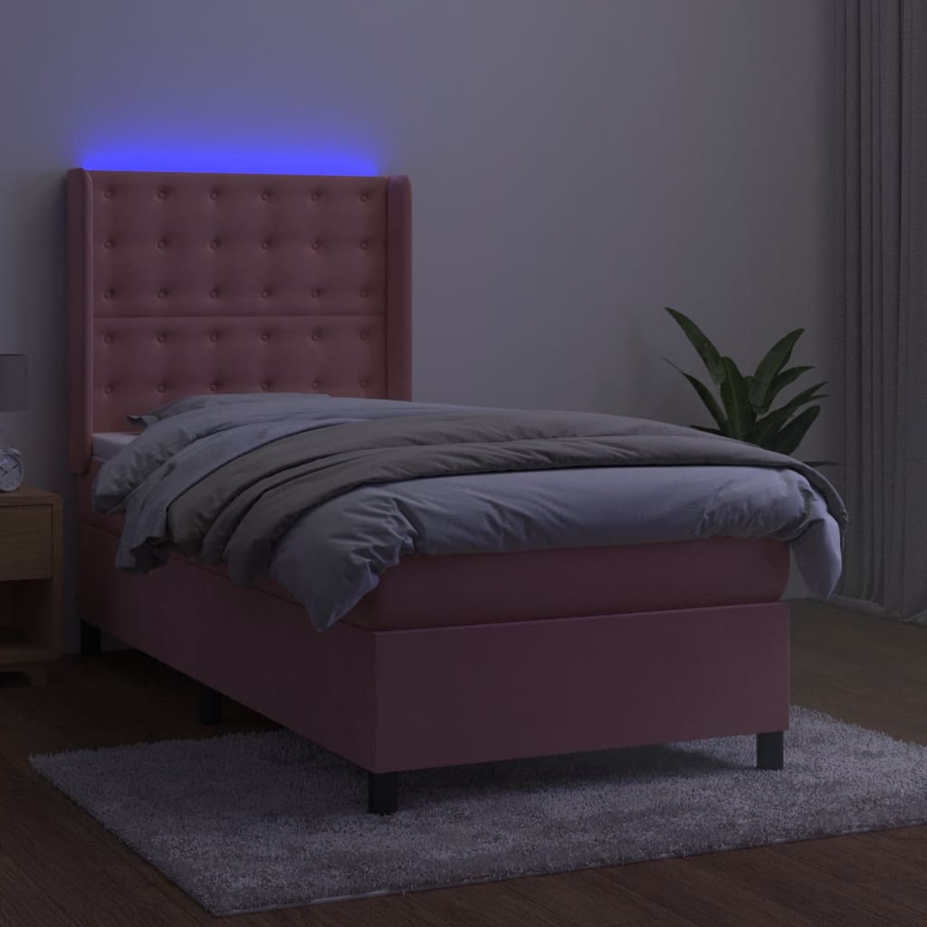 Krevet box spring s madracem LED ružičasti 90x190 cm baršunasti