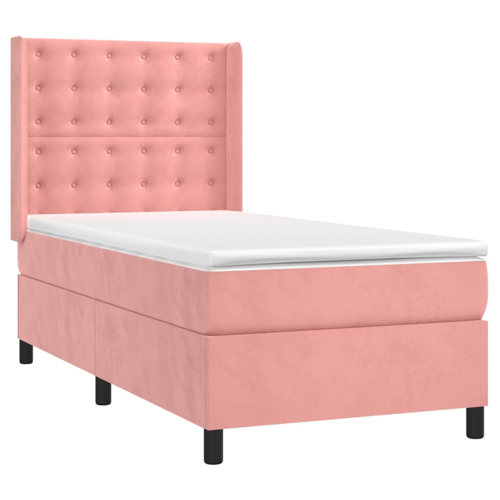Krevet box spring s madracem LED ružičasti 90x190 cm baršunasti