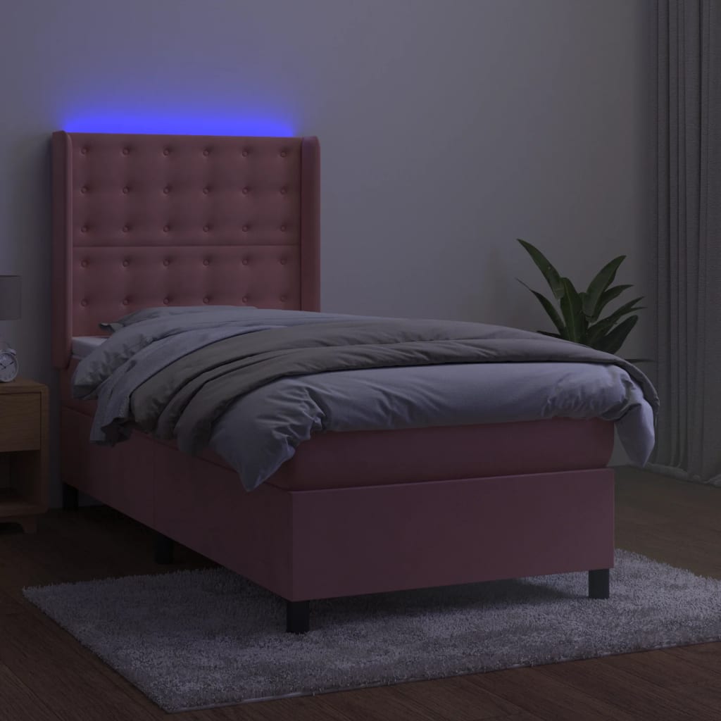 Krevet box spring s madracem LED ružičasti 90x200 cm baršunasti