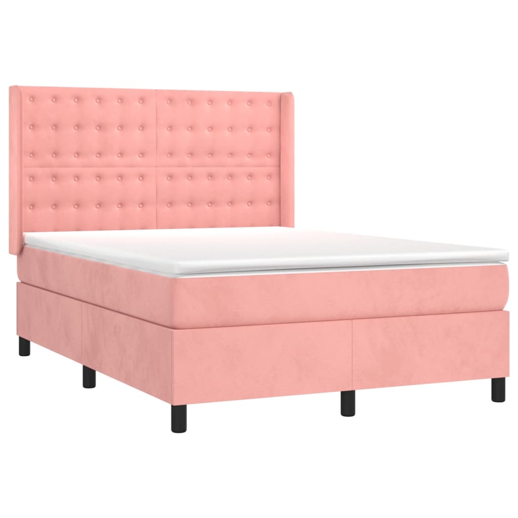 Krevet box spring s madracem LED ružičasti 140x190cm baršunasti