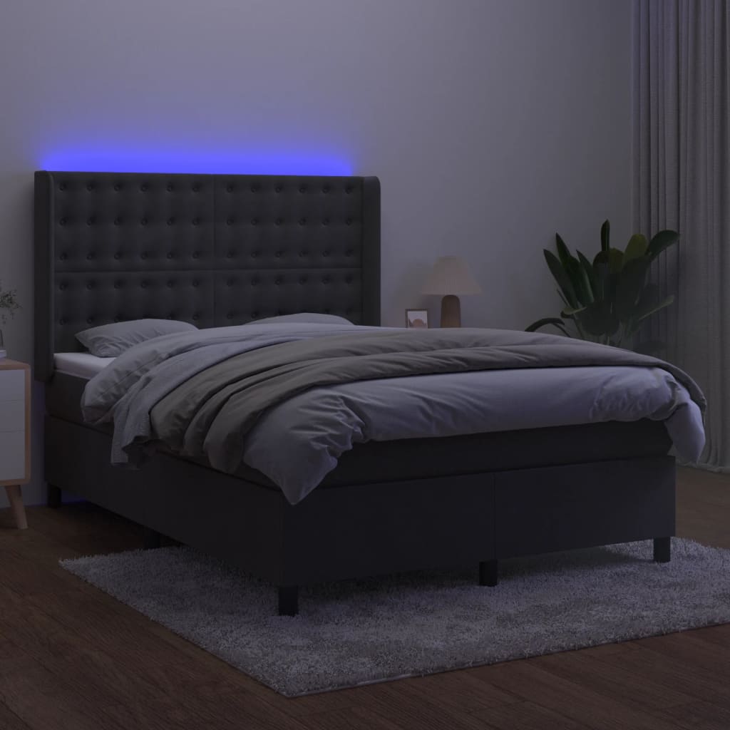 Krevet box spring s madracem LED tamnosivi 140x200 cm baršun