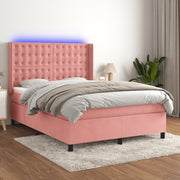 Krevet box spring s madracem LED ružičasti 140x200cm baršunasti