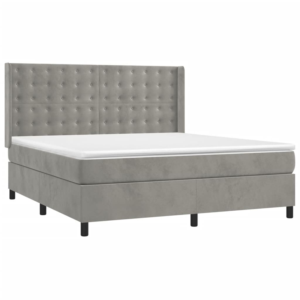 Krevet box spring s madracem LED svjetlosivi 160x200 cm baršun