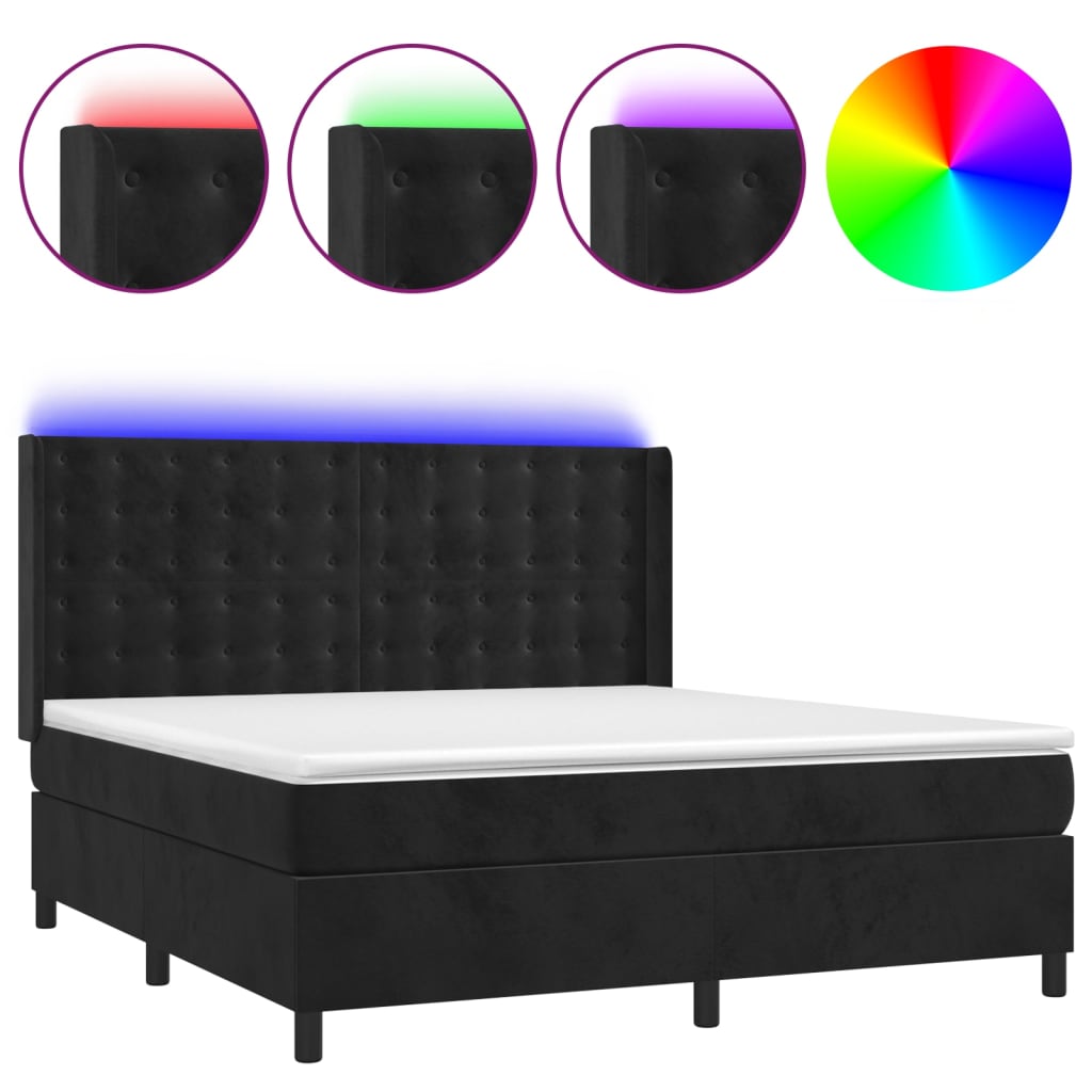 Krevet box spring s madracem LED crni 160x200 cm baršun