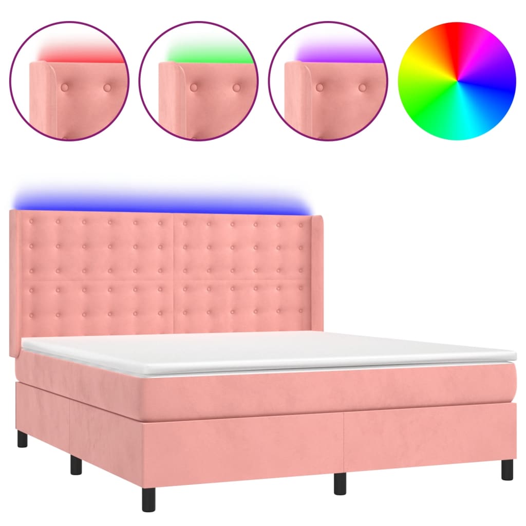 Krevet box spring s madracem LED ružičasti 160x200cm baršunasti