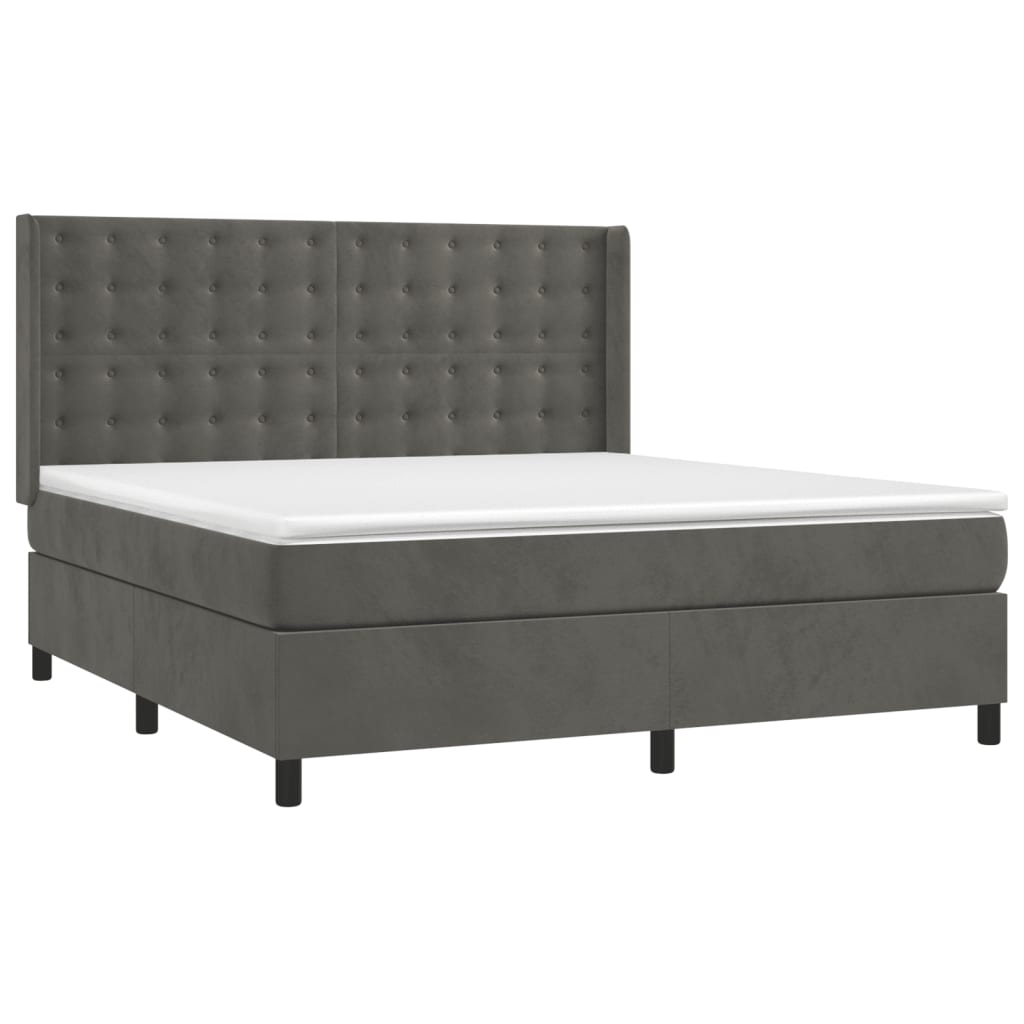 Krevet box spring s madracem LED tamnosivi 180x200 cm baršun