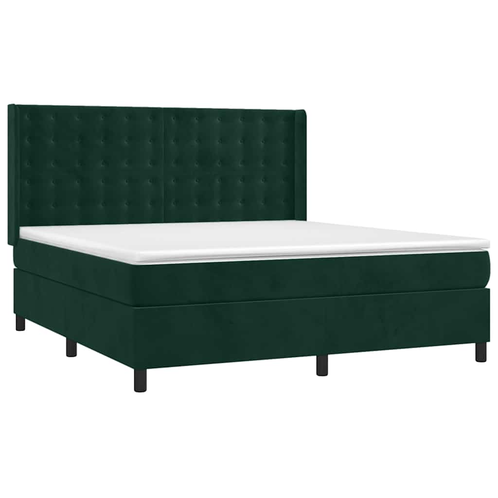 Krevet box spring s madracem LED tamnozeleni 180x200 cm baršun