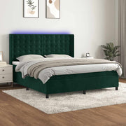 Krevet box spring s madracem LED tamnozeleni 180x200 cm baršun