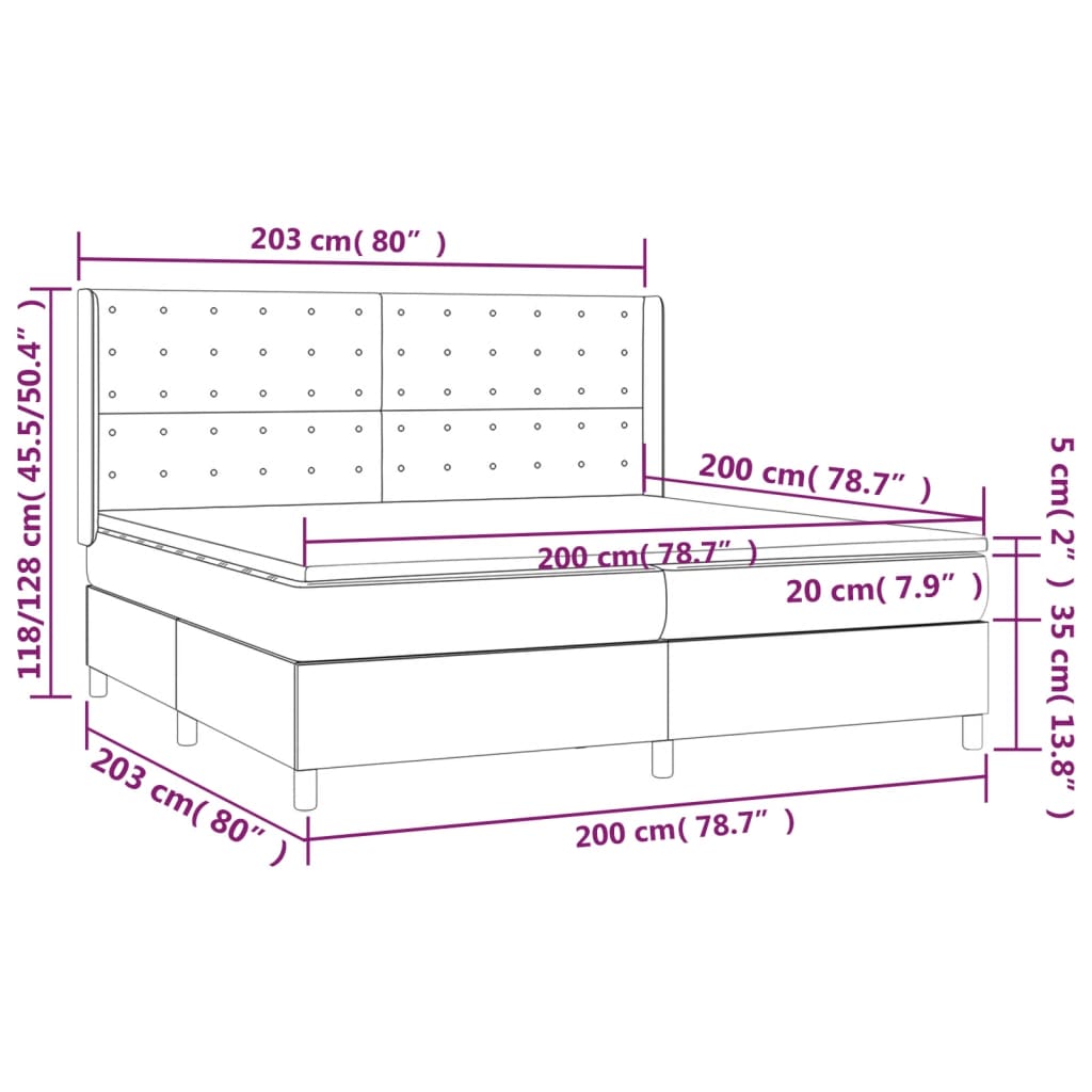 Krevet box spring s madracem LED tamnosivi 200x200 cm baršun