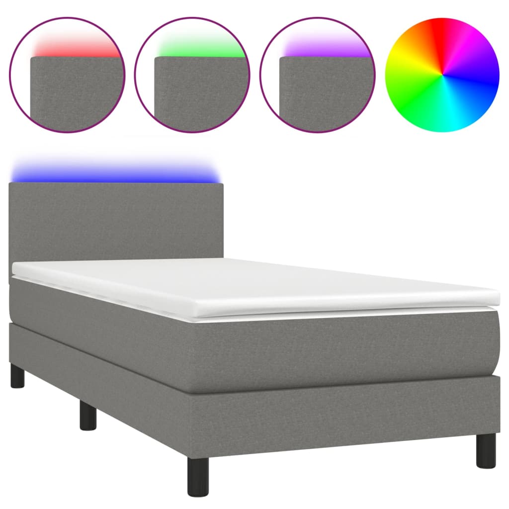Krevet box spring s madracem LED tamnosivi 80 x 200 cm tkanina