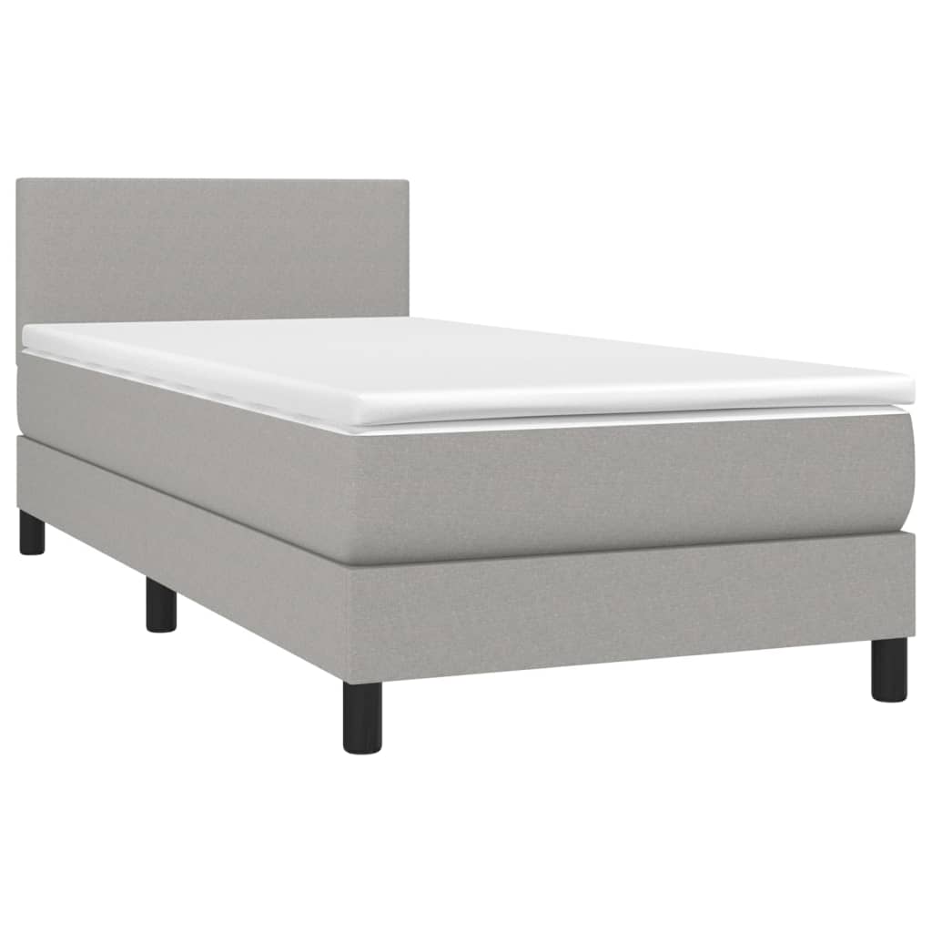Krevet box spring s madracem LED svjetlosivi 90x190 cm tkanina