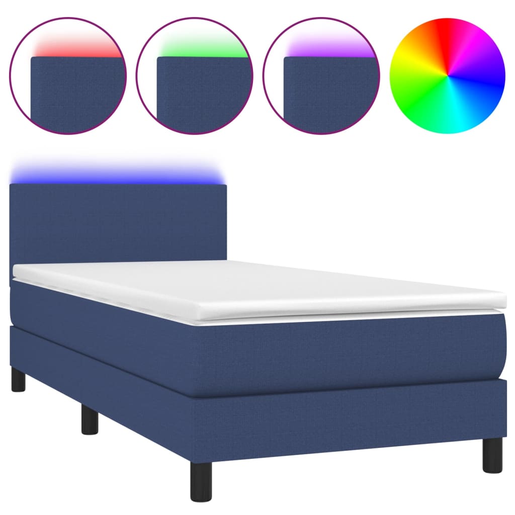 Krevet box spring s madracem LED plavi 90x190 cm od tkanine