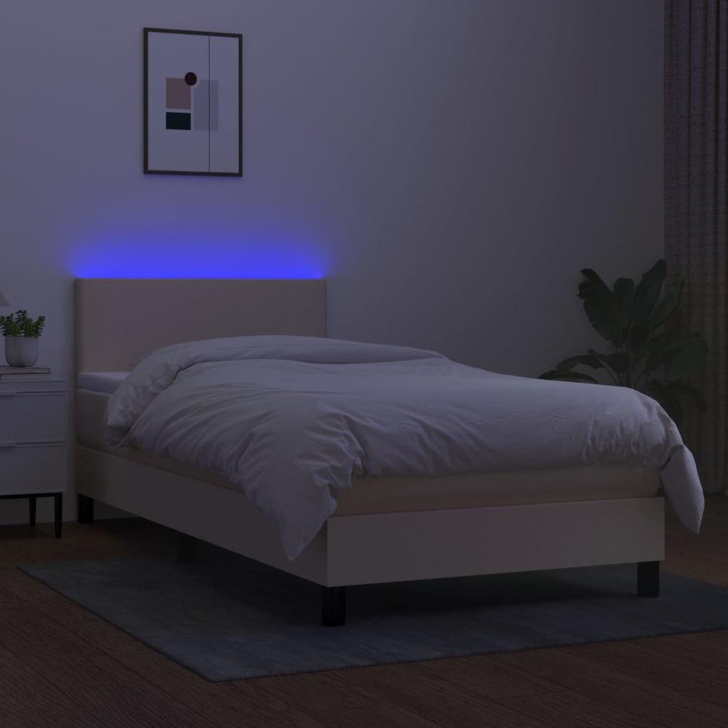 Krevet box spring s madracem LED krem 100x200 cm od tkanine