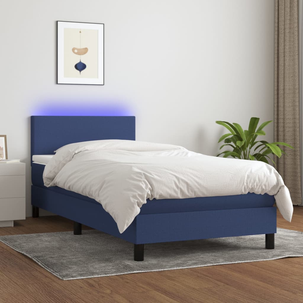 Krevet box spring s madracem LED plavi 100x200 cm od tkanine