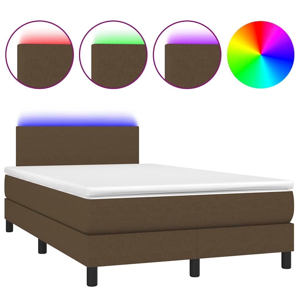 Krevet box spring s madracem LED tamnosmeđi 120x200 cm tkanina
