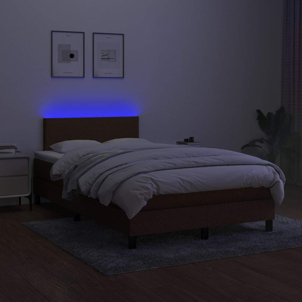 Krevet box spring s madracem LED tamnosmeđi 120x200 cm tkanina