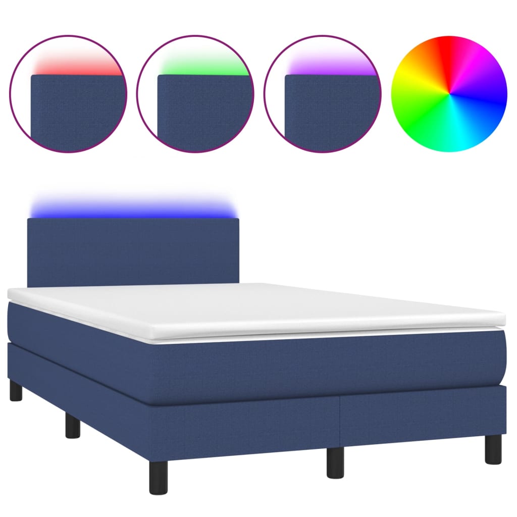 Krevet box spring s madracem LED plavi 120 x 200 cm od tkanine