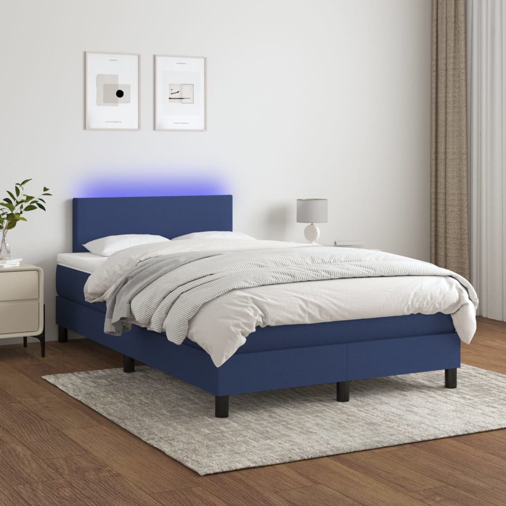 Krevet box spring s madracem LED plavi 120 x 200 cm od tkanine