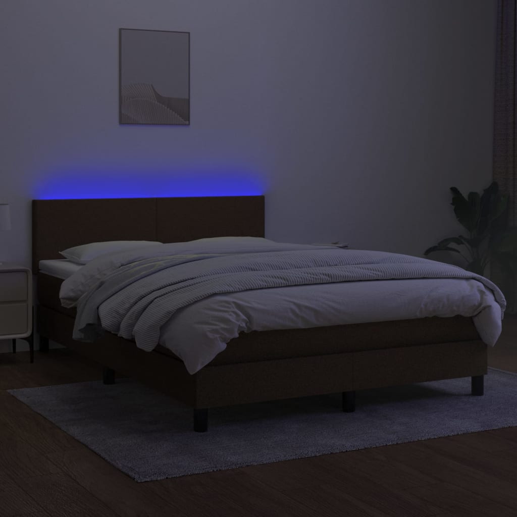 Krevet box spring s madracem LED tamnosmeđi 140x190 cm tkanina