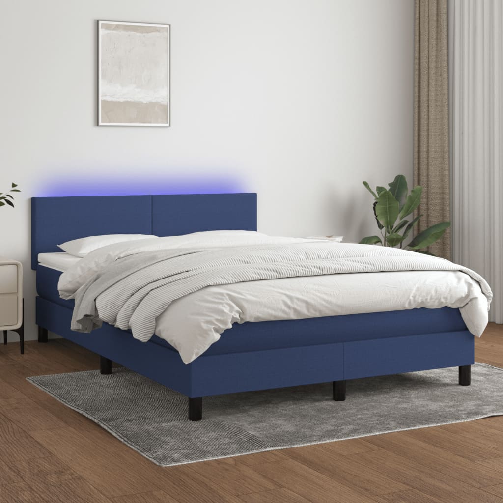 Krevet box spring s madracem LED plavi 140x190 cm od tkanine