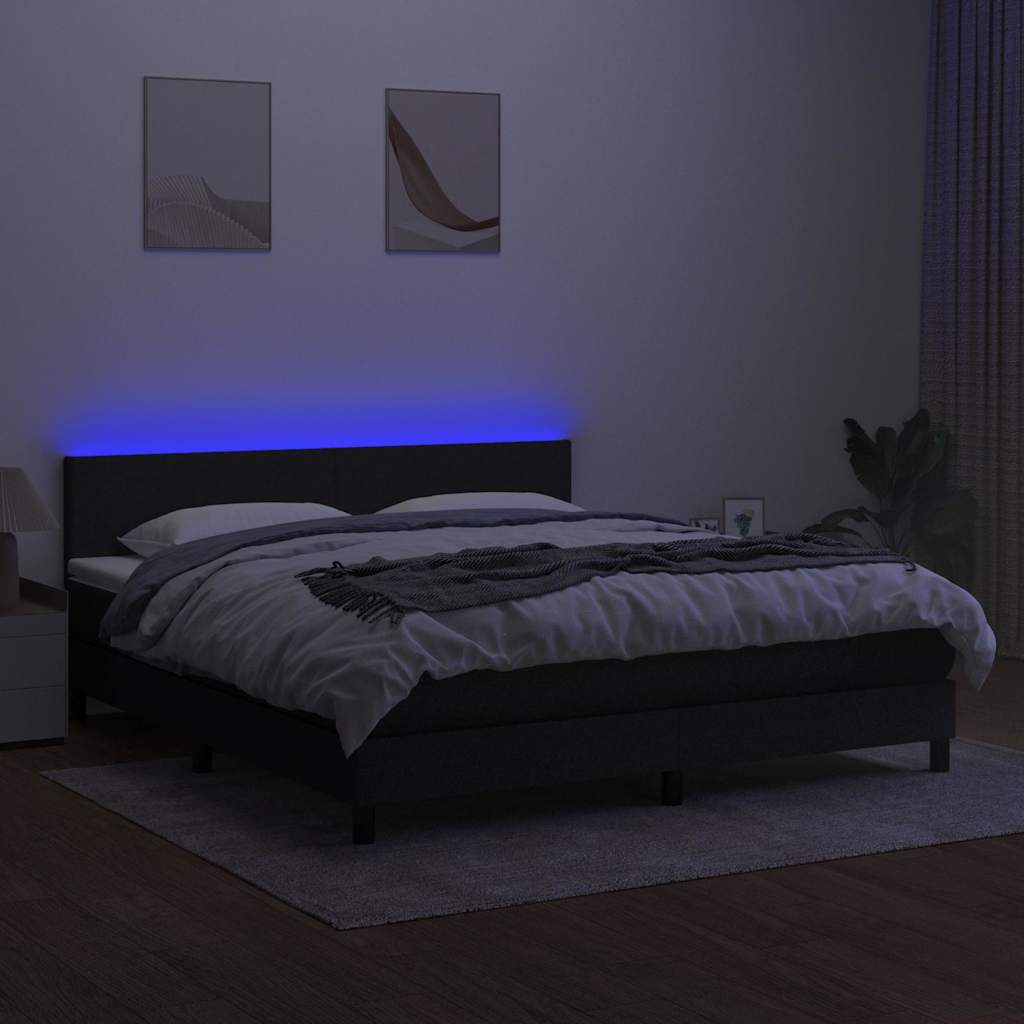 Krevet box spring s madracem LED crni 180x200 cm od tkanine