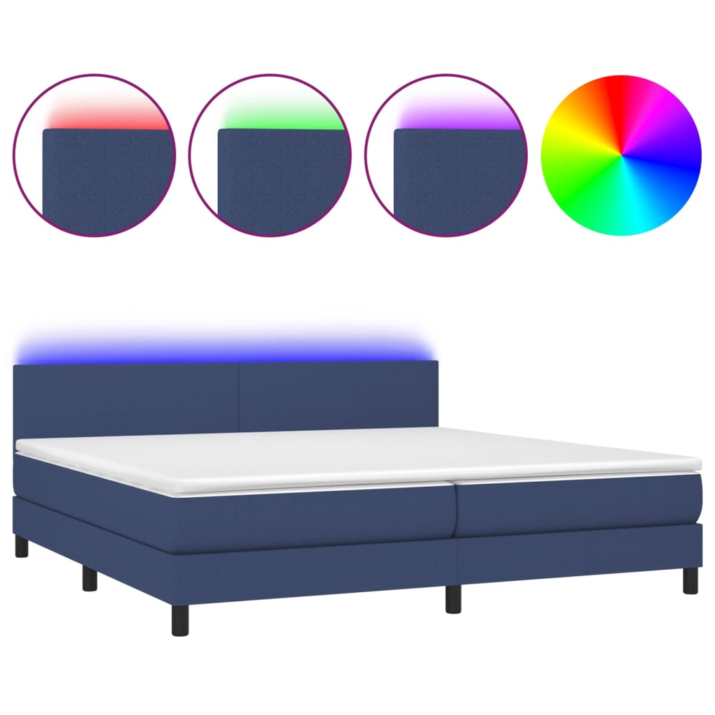 Krevet box spring s madracem LED plavi 200x200 cm od tkanine