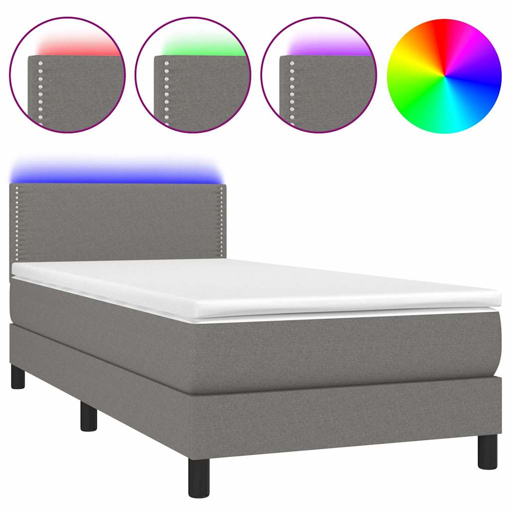 Krevet box spring s madracem LED tamnosivi 100x200 cm tkanina