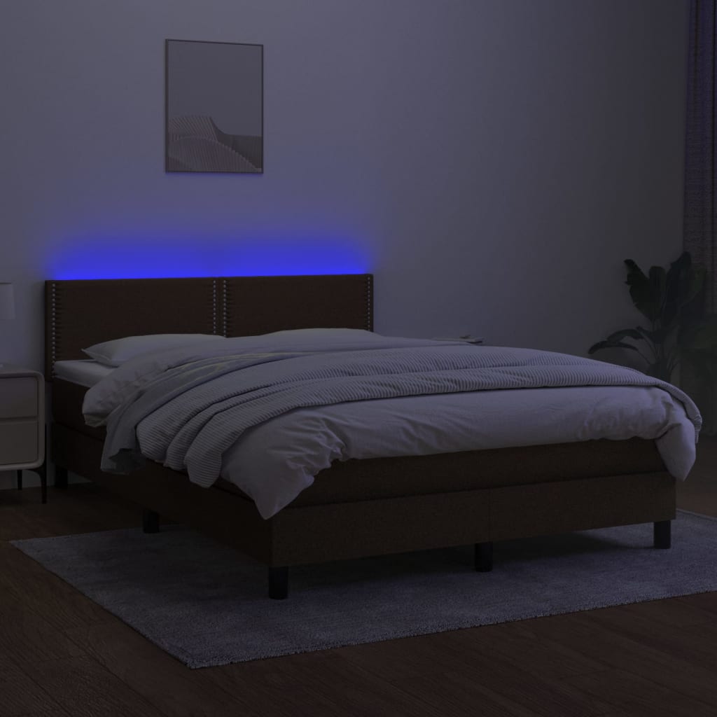 Krevet box spring s madracem LED tamnosmeđi 140x190 cm tkanina