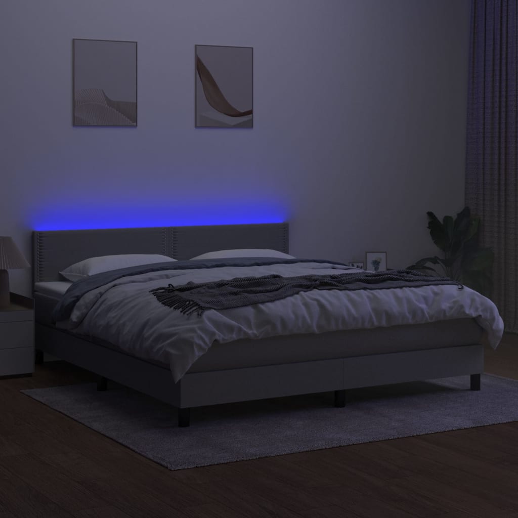 Krevet box spring s madracem LED svjetlosivi 180x200 cm tkanina
