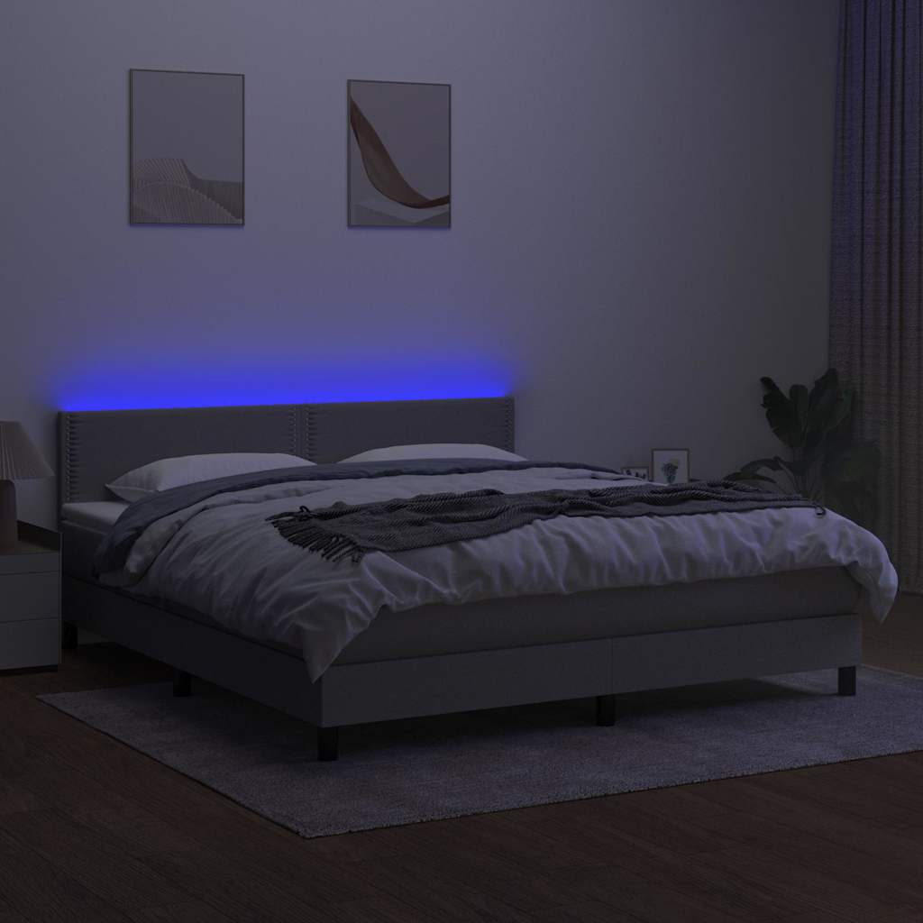 Krevet box spring s madracem LED svjetlosivi 180x200 cm tkanina