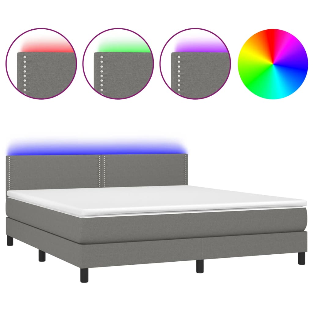 Krevet box spring s madracem LED tamnosivi 180x200 cm tkanina