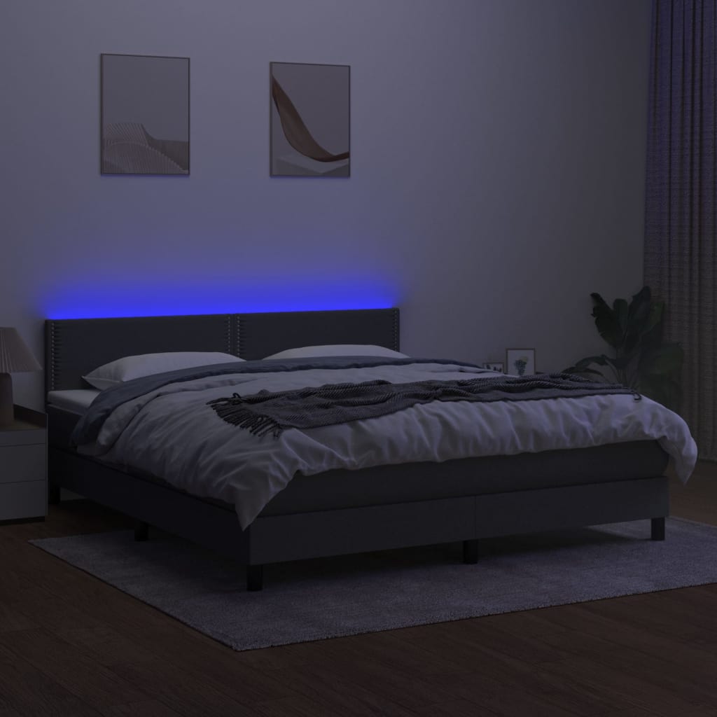 Krevet box spring s madracem LED tamnosivi 180x200 cm tkanina
