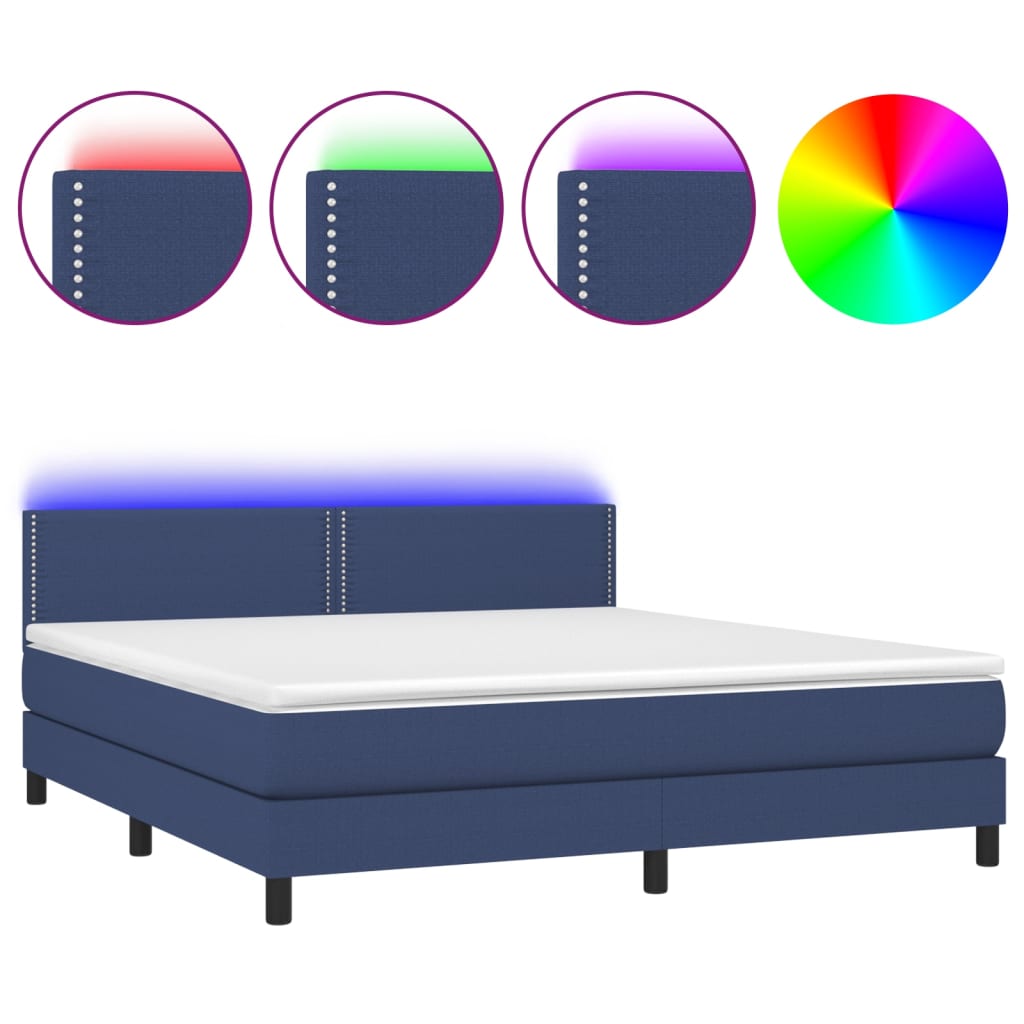 Krevet box spring s madracem LED plavi 180x200 cm od tkanine