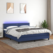 Krevet box spring s madracem LED plavi 180x200 cm od tkanine