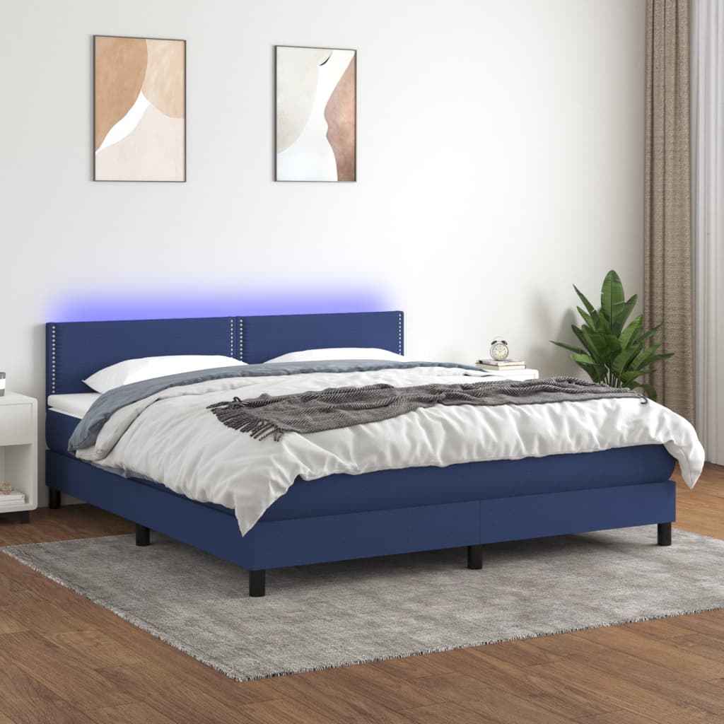 Krevet box spring s madracem LED plavi 180x200 cm od tkanine