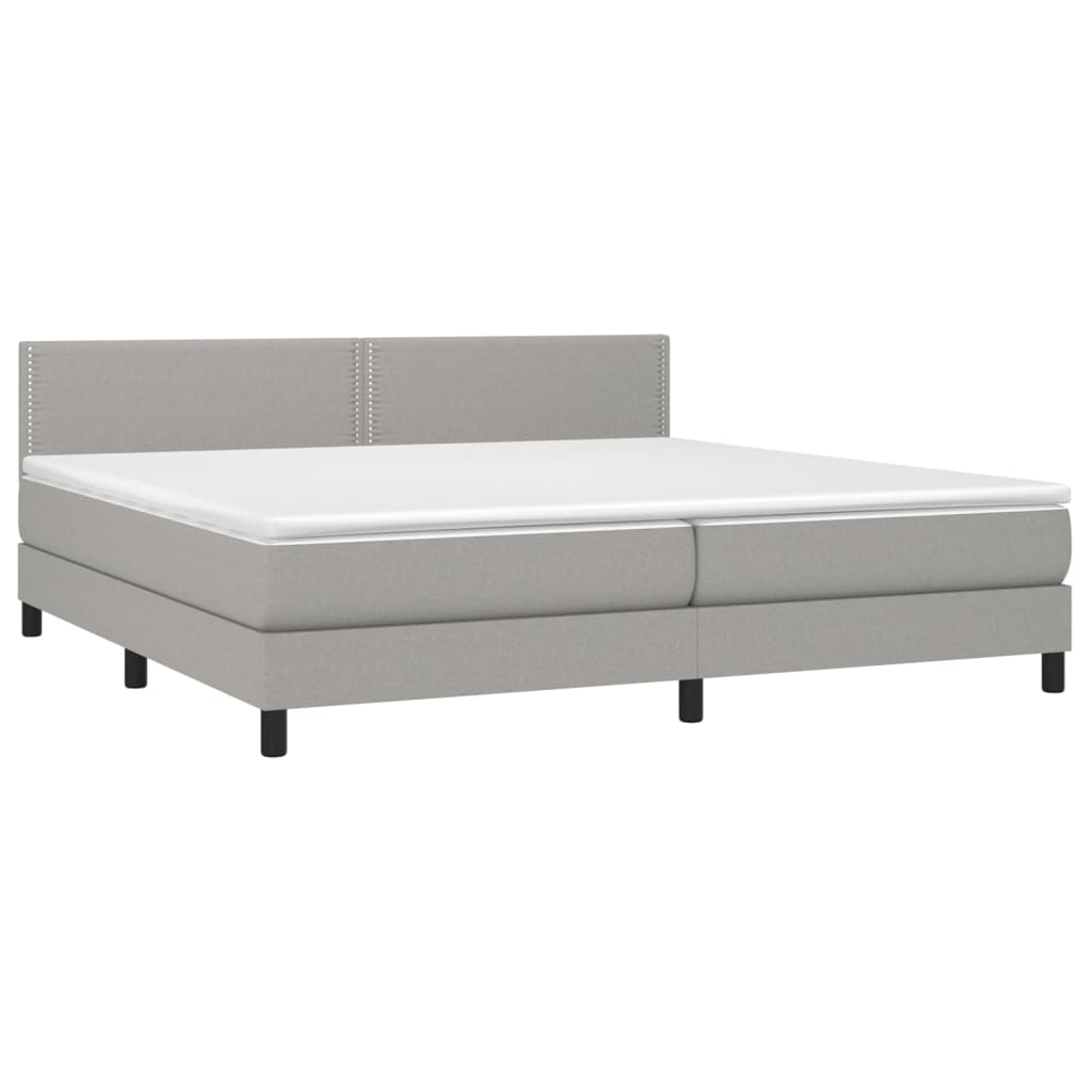 Krevet box spring s madracem LED svjetlosivi 200x200 cm tkanina
