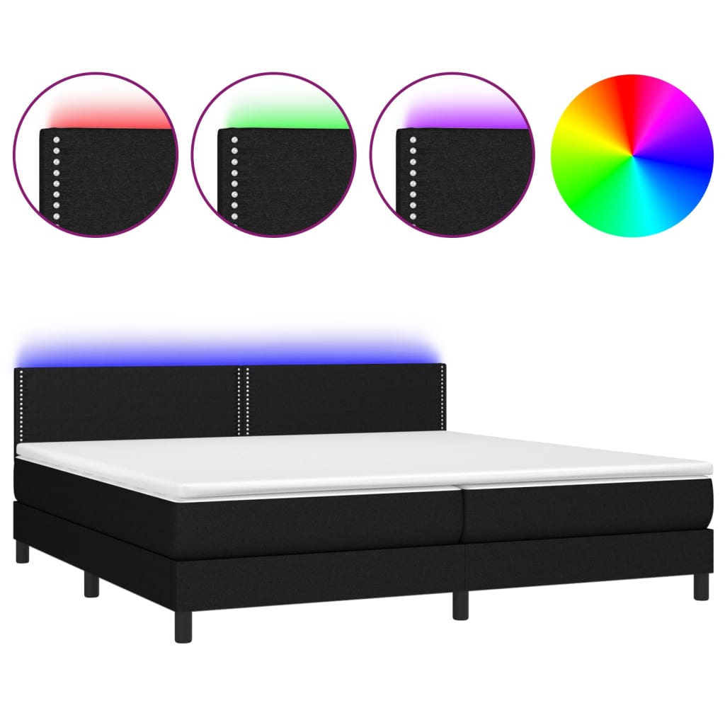 Krevet box spring s madracem LED crni 200x200 cm od tkanine