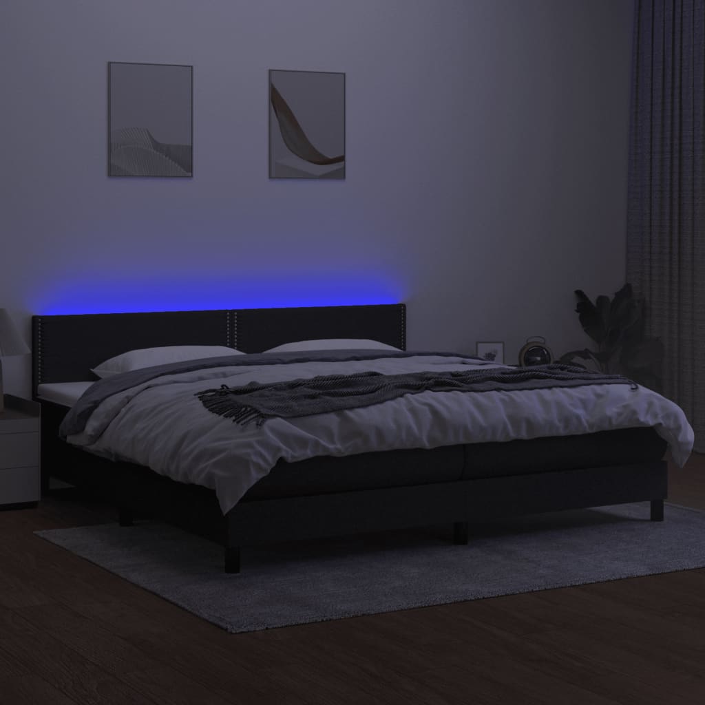 Krevet box spring s madracem LED crni 200x200 cm od tkanine