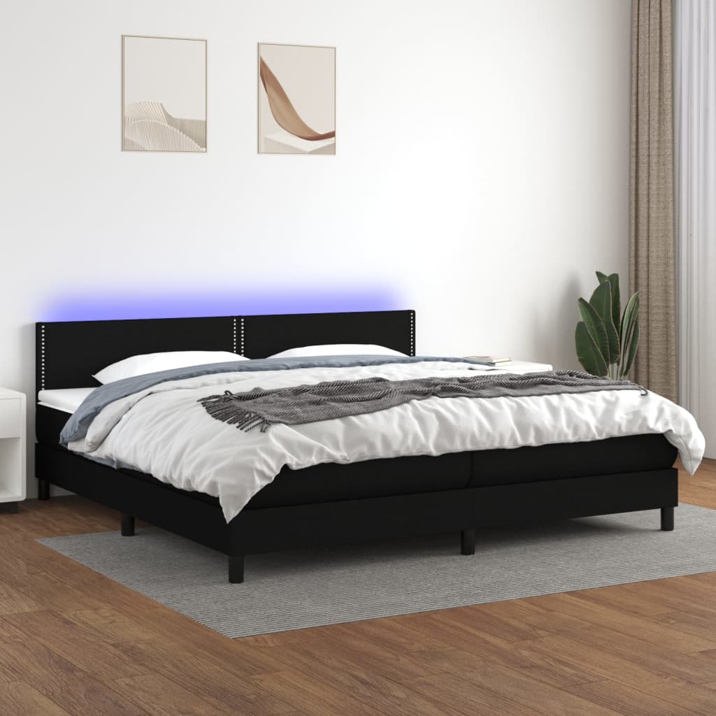 Krevet box spring s madracem LED crni 200x200 cm od tkanine