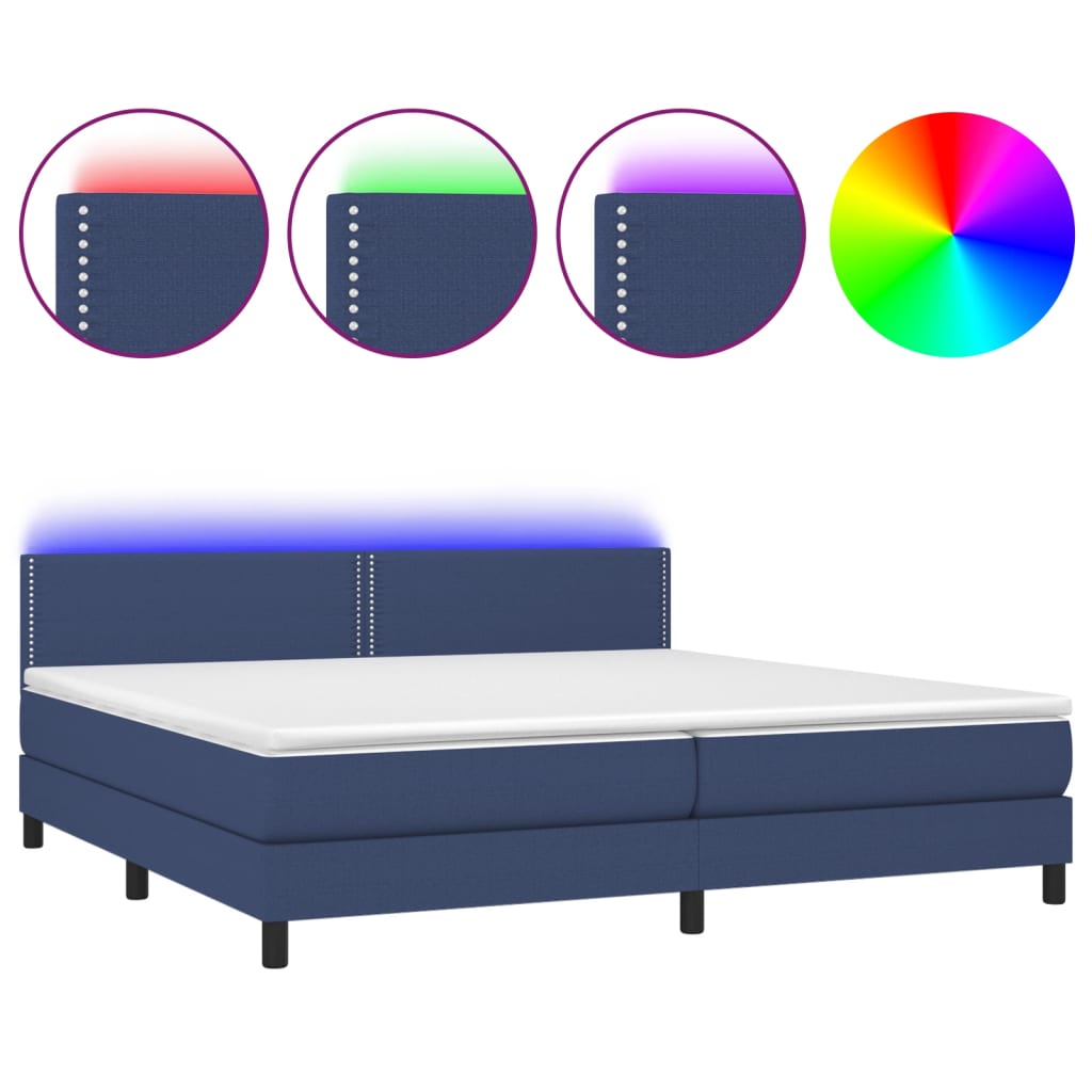 Krevet box spring s madracem LED plavi 200x200 cm od tkanine