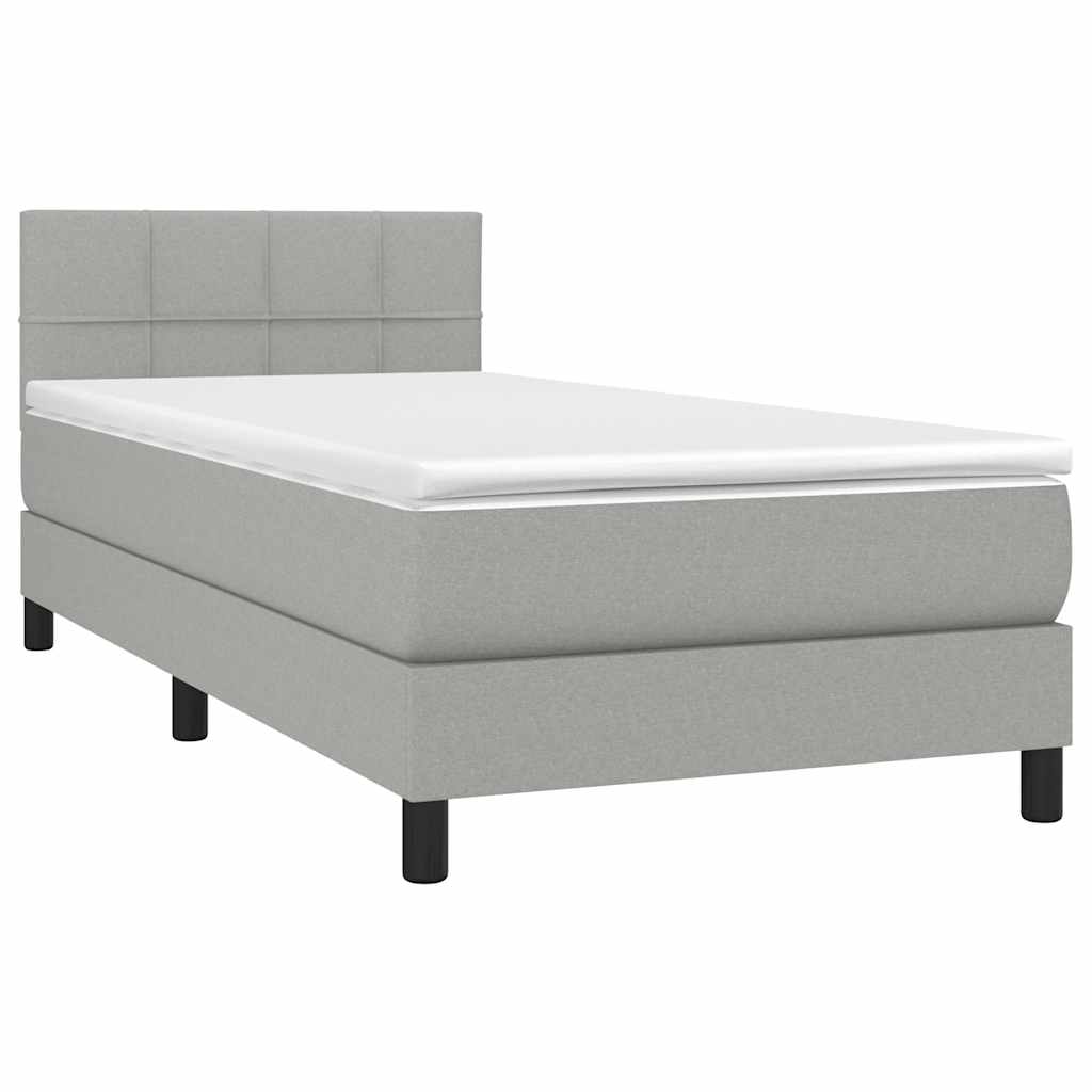 Krevet box spring s madracem LED svjetlosivi 90x190 cm tkanina