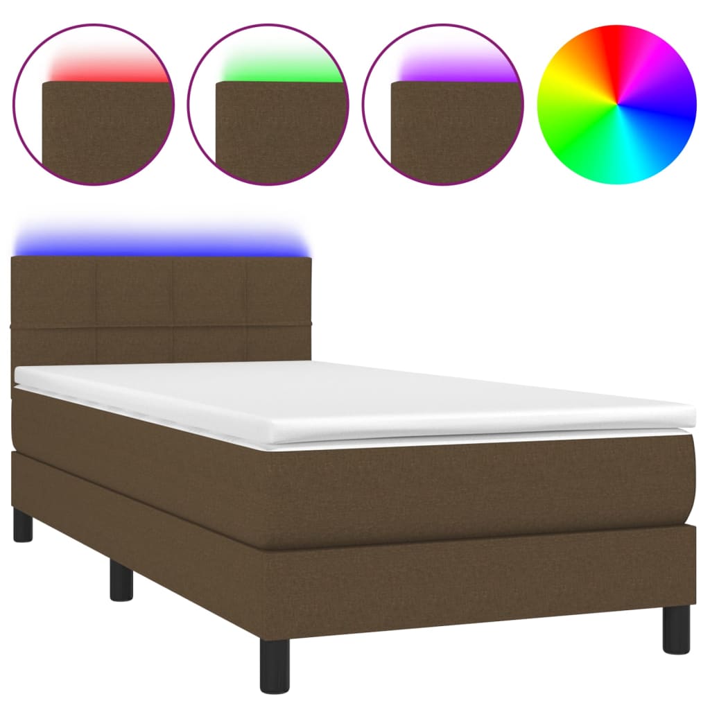 Krevet box spring s madracem LED tamnosmeđi 90x190 cm tkanina