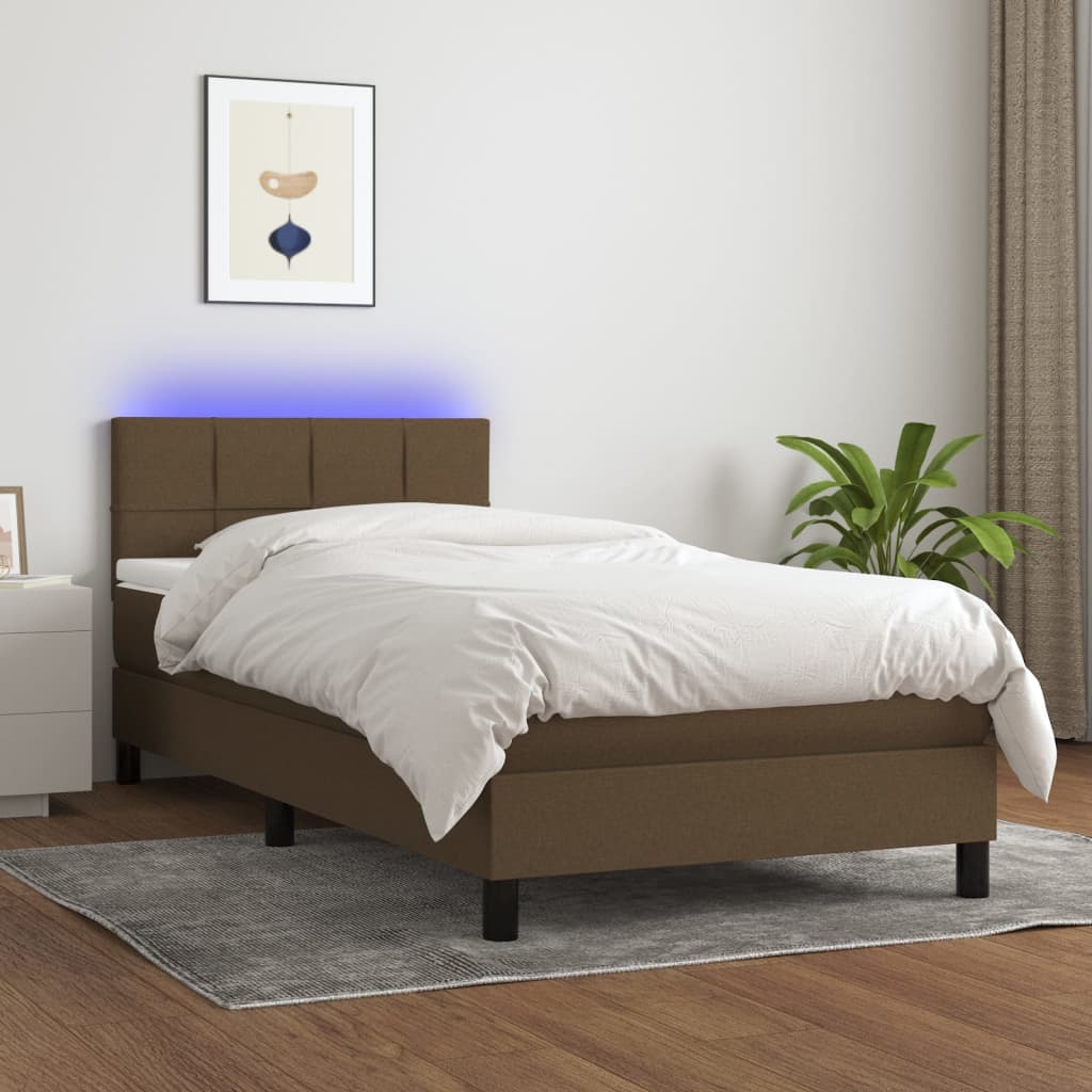 Krevet box spring s madracem LED tamnosmeđi 90x190 cm tkanina
