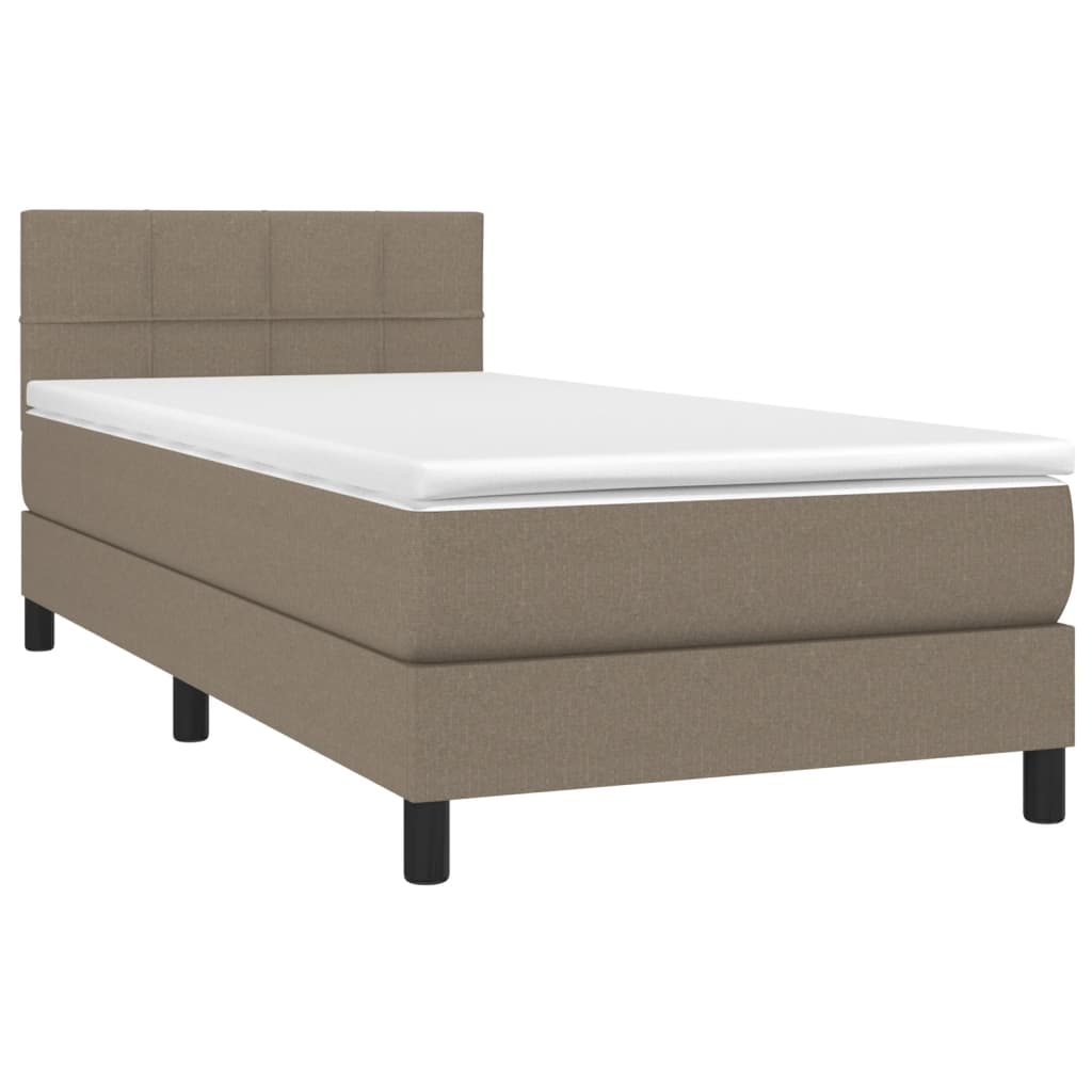 Krevet box spring s madracem LED smeđesivi 90x190 cm tkanina