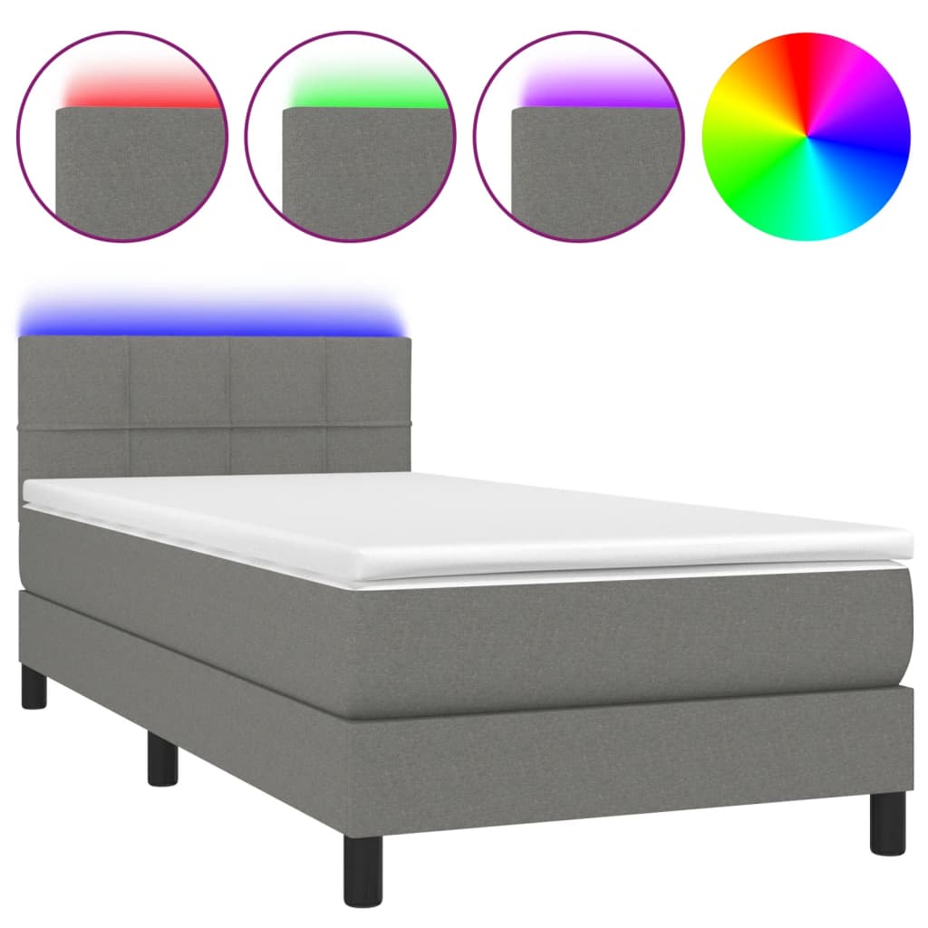 Krevet box spring s madracem LED tamnosivi 100x200 cm tkanina