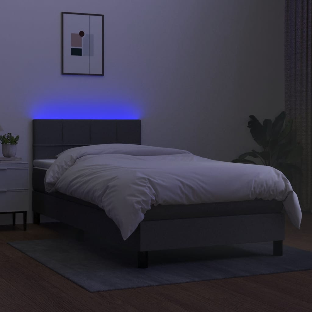 Krevet box spring s madracem LED tamnosivi 100x200 cm tkanina