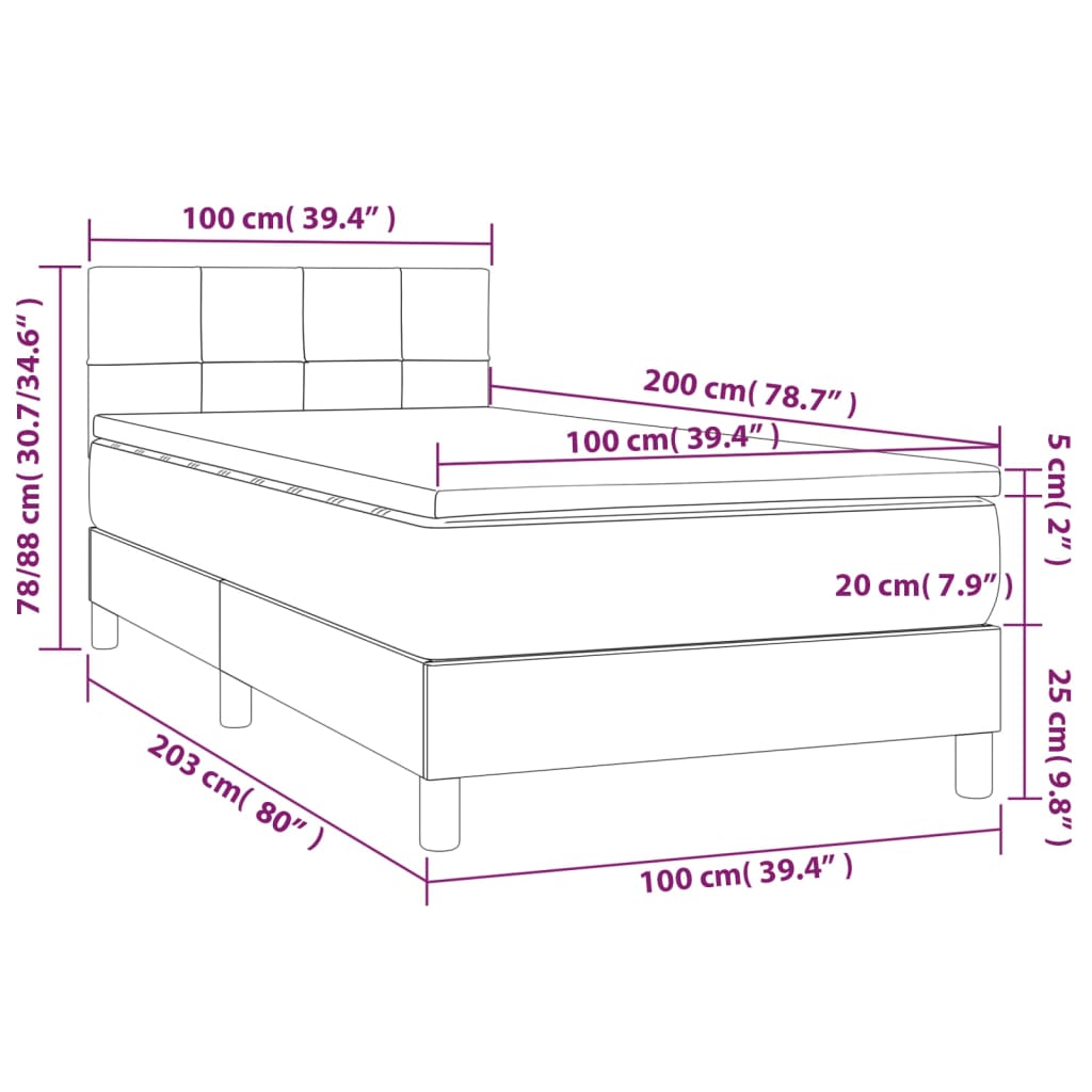Krevet box spring s madracem LED tamnosivi 100x200 cm tkanina