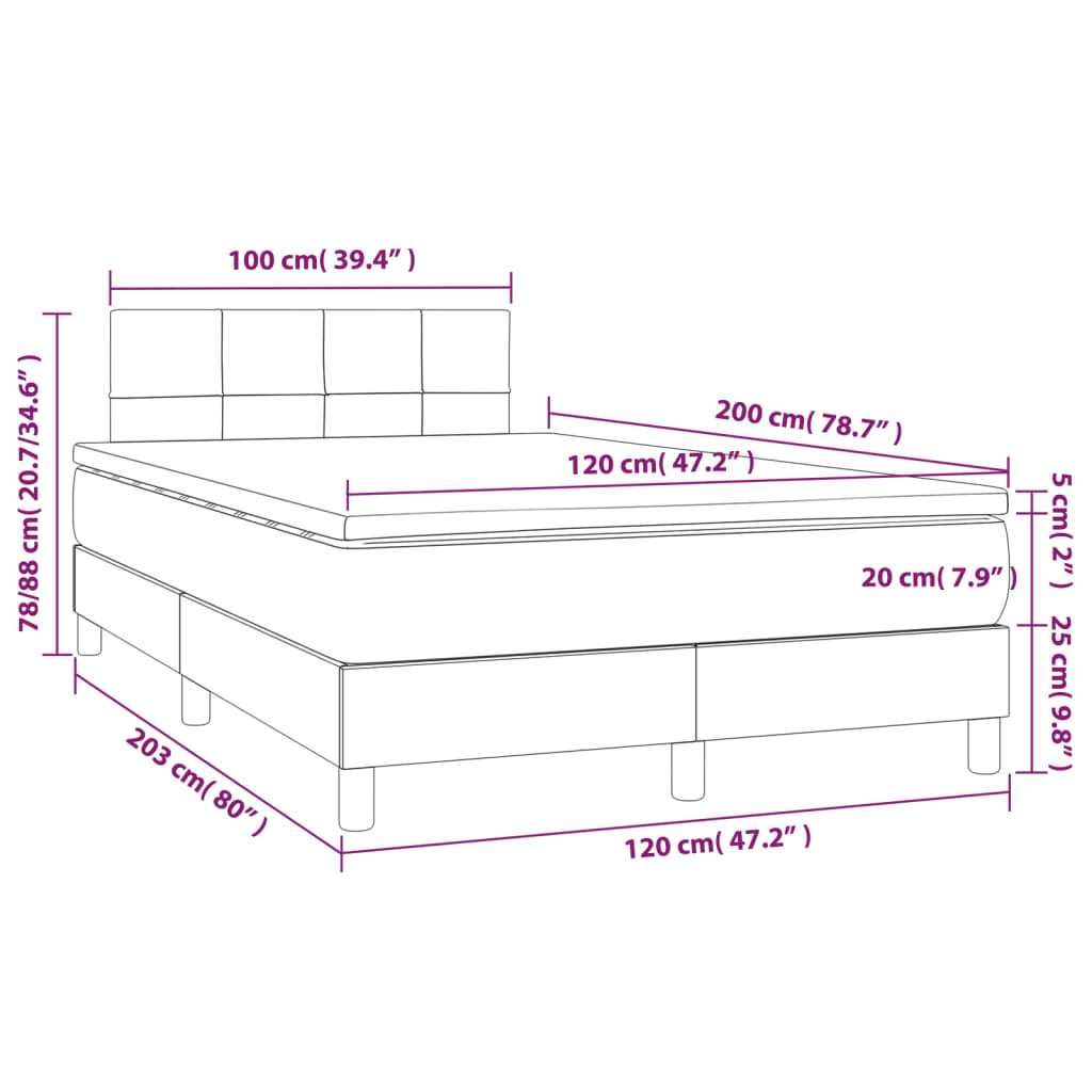 Krevet box spring s madracem LED tamnosivi 120 x 200 cm tkanina