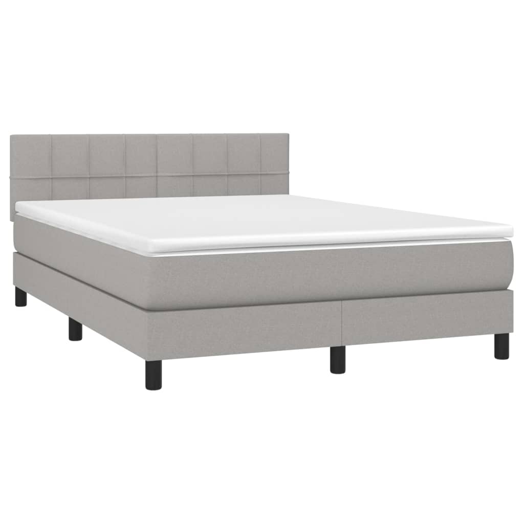 Krevet box spring s madracem LED svjetlosivi 140x190 cm tkanina