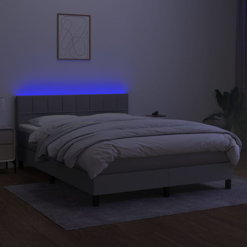 Krevet box spring s madracem LED svjetlosivi 140x190 cm tkanina